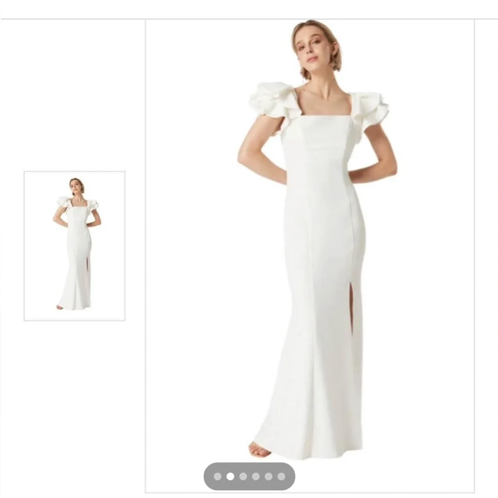 Elliatt Astronomy White Ruffle Sleeve Maxi Rehearsal Dinner Bridal Dress NEW - Picture 6 of 6